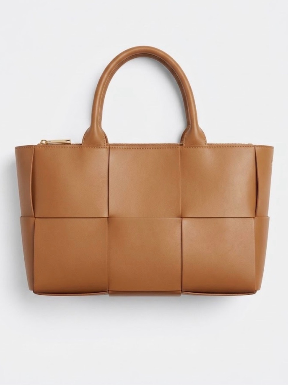 Woven Panel Tote Bag in Cognac